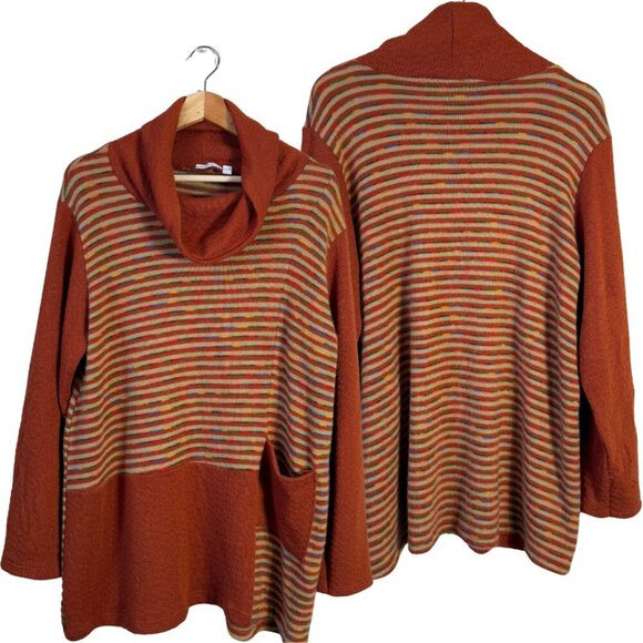 NWOT Kaktus Striped Sweater Pullover Tunic Women's Large Orange Made in Italy - Picture 1 of 14